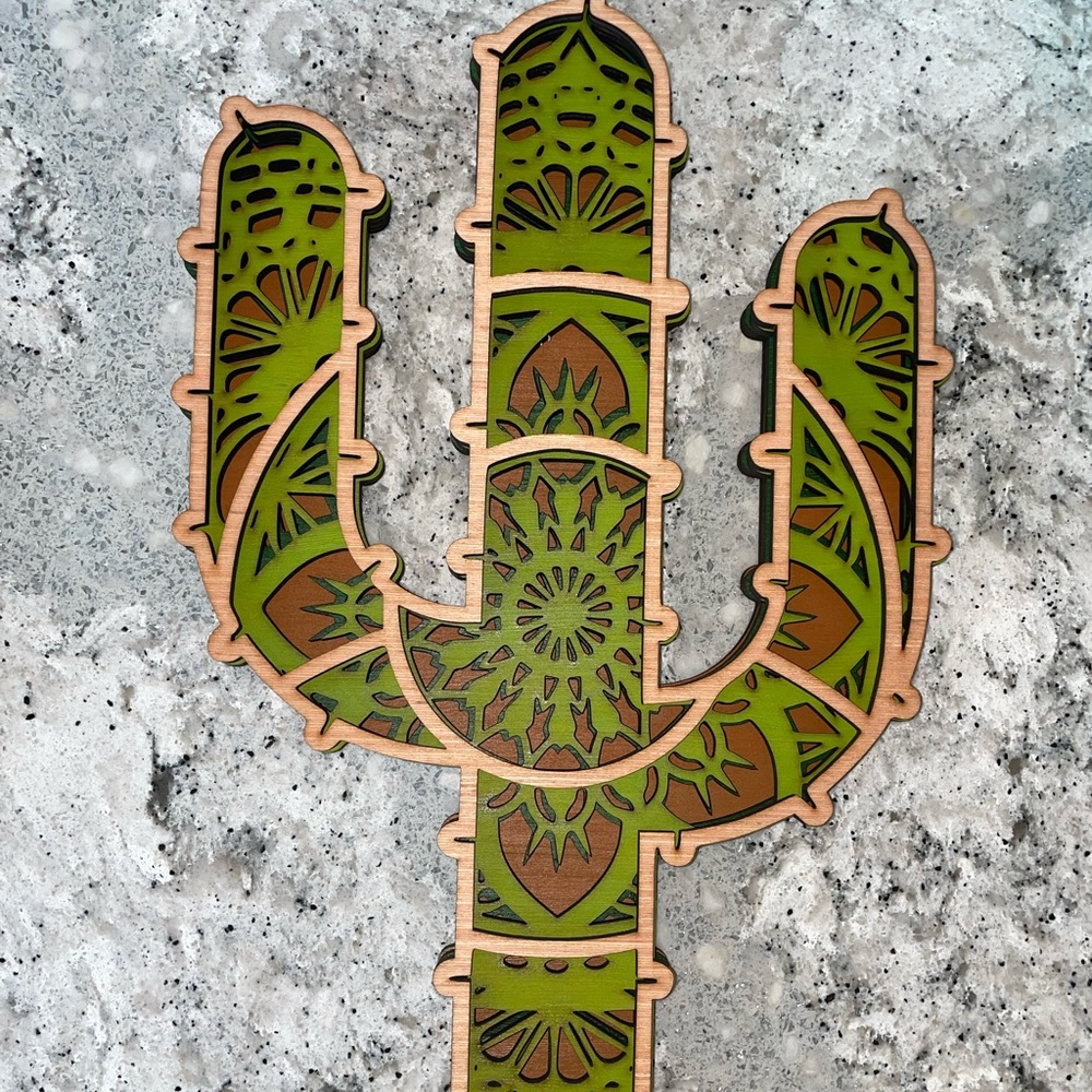 Wooden cactus wall art